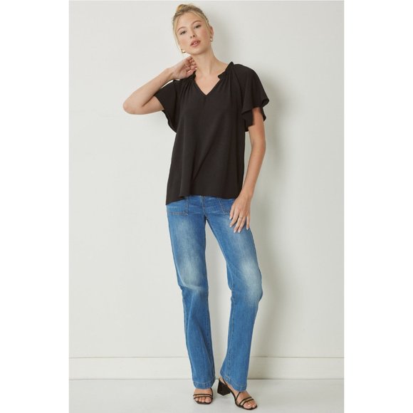 Entro Ruffled Flutter Sleeve Blouse, Black - Picture 5 of 7